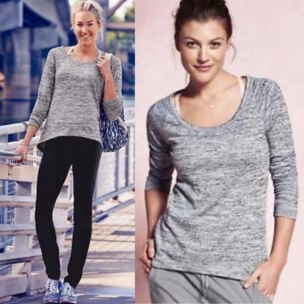 Athleta No Sweatin' It‎ Sharkbite Top Grey Heather SIZE M  #964339